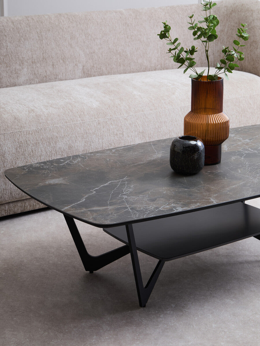 Imperia Grey Marble Effect Ceramic Rectangular Coffee Table