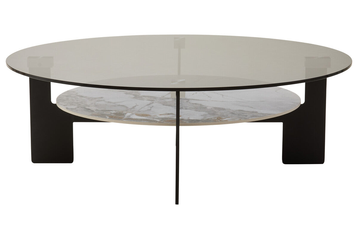 Imperia Grey Glass and White Ceramic Large Round Coffee Table