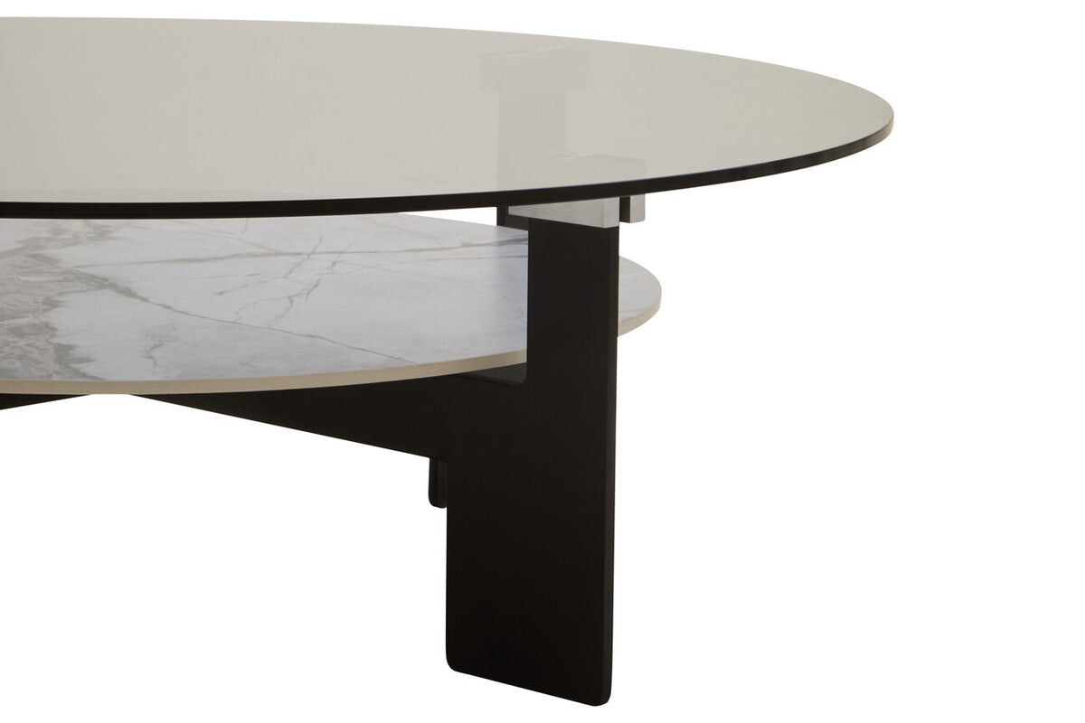 Imperia Grey Glass and White Ceramic Large Round Coffee Table