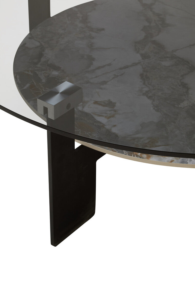 Imperia Grey Glass and White Ceramic Large Round Coffee Table