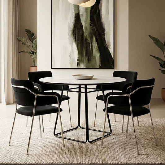 White Ceramic Marble Effect Round Dining Table