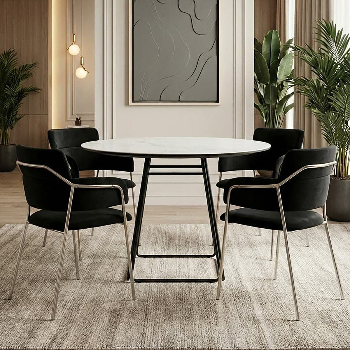 Imperia White Ceramic Marble Effect Round Dining Table