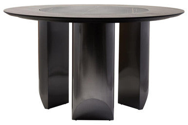 Imperia Black Veneer Round Dining Table with Ceramic Lazy Susan