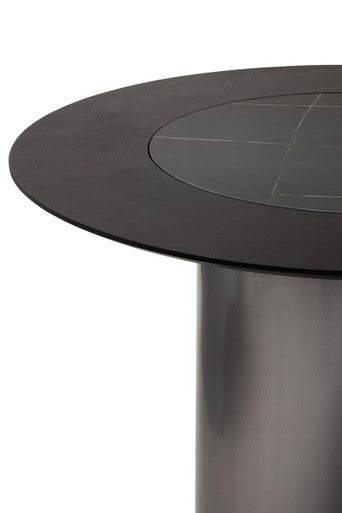 Imperia Black Veneer Round Dining Table with Ceramic Lazy Susan