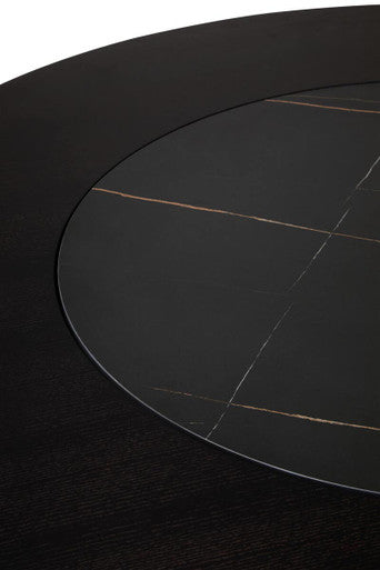 Imperia Black Veneer Round Dining Table with Ceramic Lazy Susan
