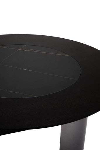 Imperia Black Veneer Round Dining Table with Ceramic Lazy Susan