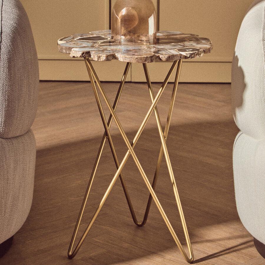 Jaipur Agate and Gold Finish Side Table
