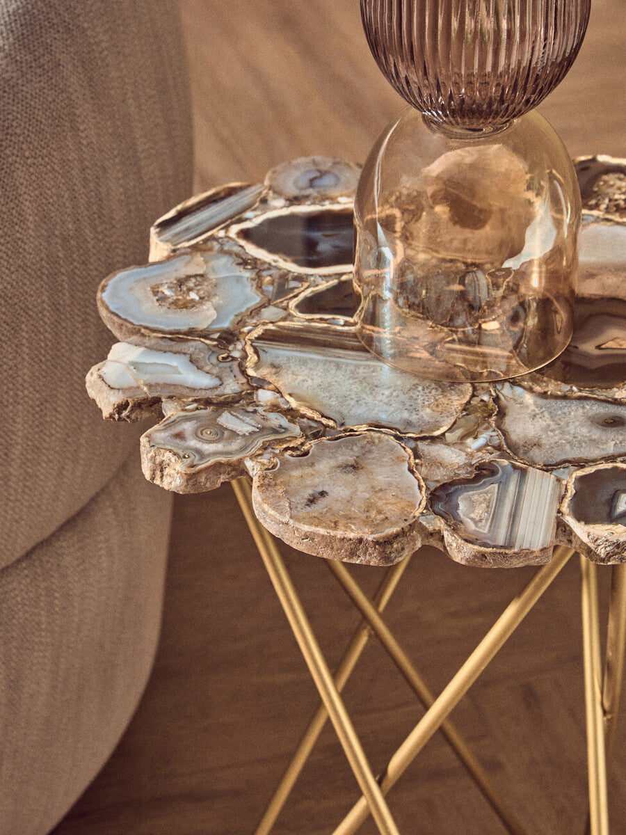 Jaipur Agate and Gold Finish Side Table