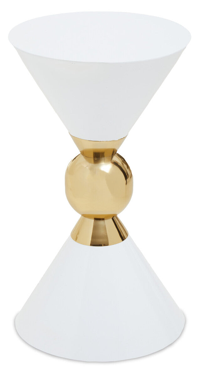 Jaipur White and Gold Finish Hourglass Side Table