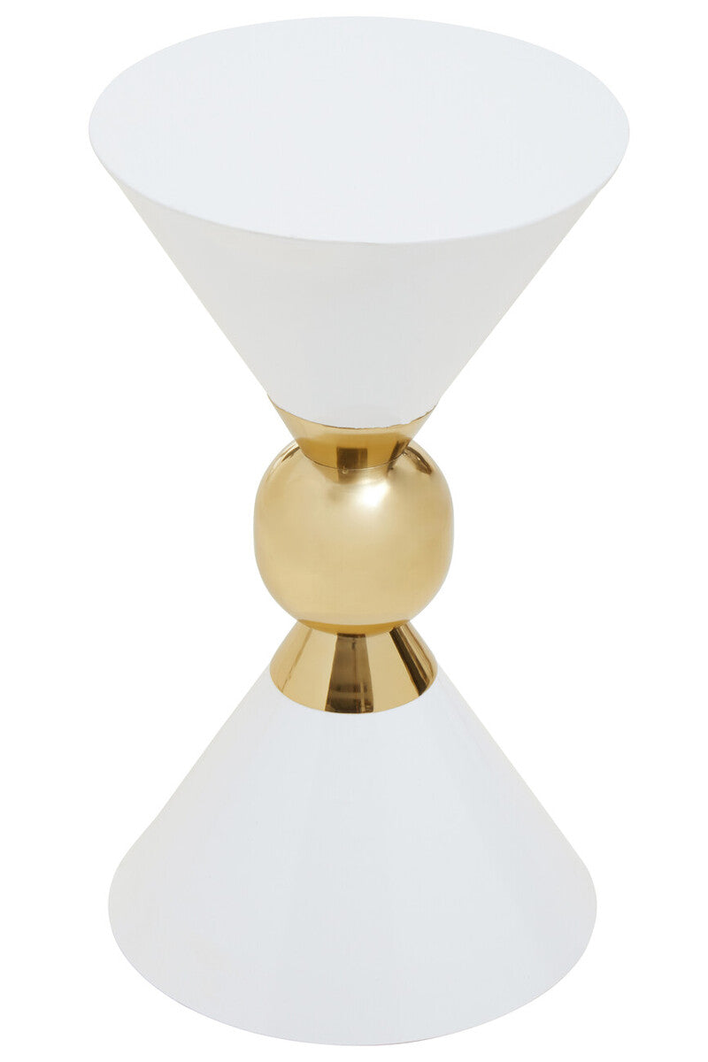 Jaipur White and Gold Finish Hourglass Side Table