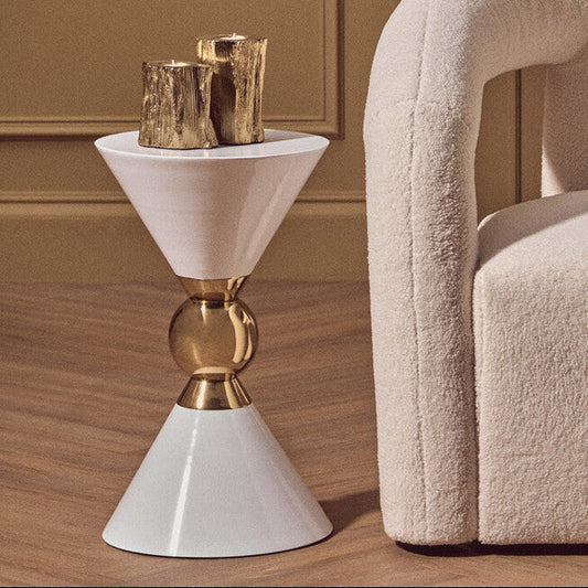 Jaipur White and Gold Finish Hourglass Side Table