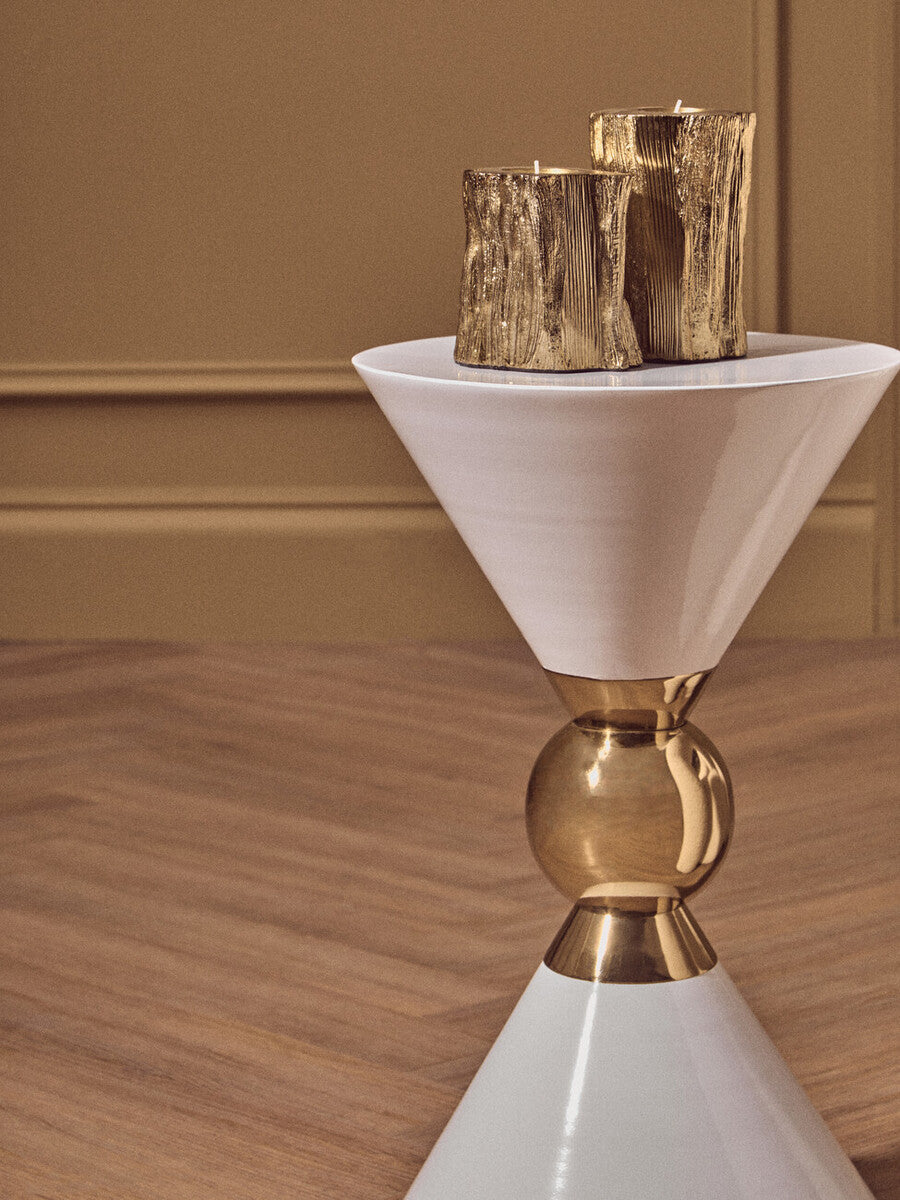 Jaipur White and Gold Finish Hourglass Side Table