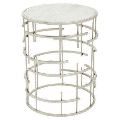 Jaipur White Marble and Silver Finish Side Table