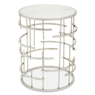 Jaipur White Marble and Silver Finish Side Table