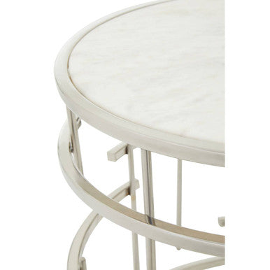 Jaipur White Marble and Silver Finish Side Table