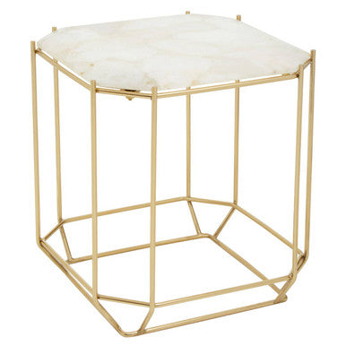 Jaipur White Quartz Side Table with Gold Finish Base