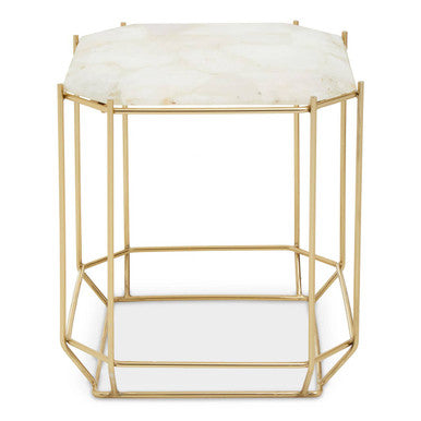 Jaipur White Quartz Side Table with Gold Finish Base