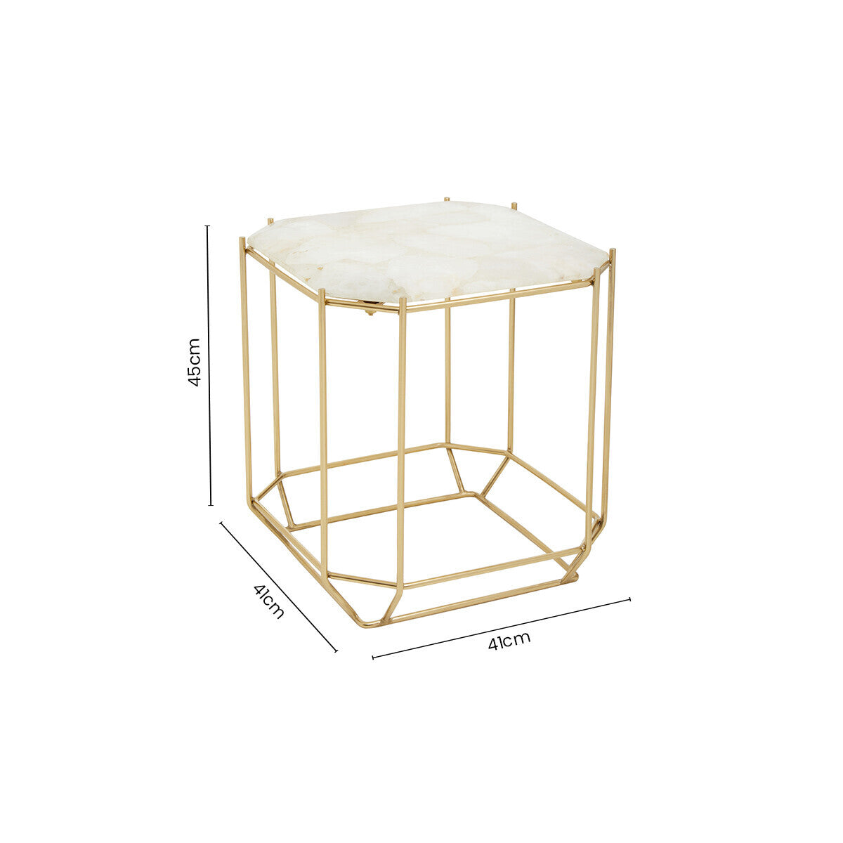 Jaipur White Quartz Side Table with Gold Finish Base