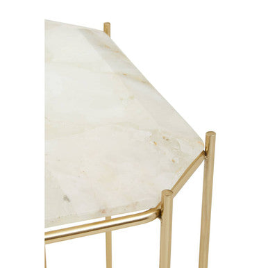 Jaipur White Quartz Side Table with Gold Finish Base