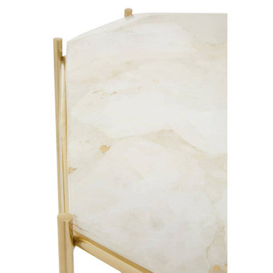 Jaipur White Quartz Side Table with Gold Finish Base