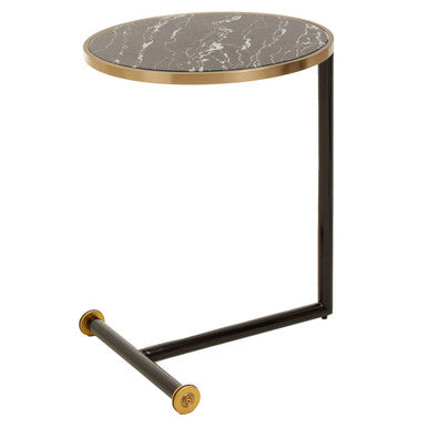Oria Black Marble Effect Glass Side Table with Black Finish Frame