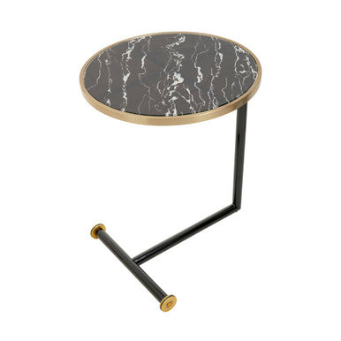 Oria Black Marble Effect Glass Side Table with Black Finish Frame