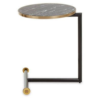 Oria Black Marble Effect Glass Side Table with Black Finish Frame