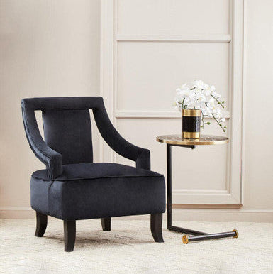 Oria Black Marble Effect Glass Side Table with Black Finish Frame