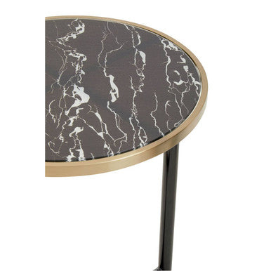 Oria Black Marble Effect Glass Side Table with Black Finish Frame