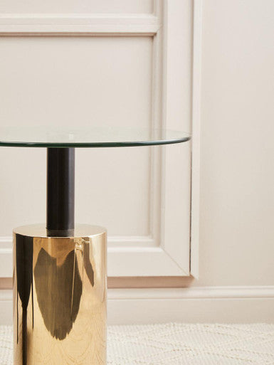 Oria Clear Glass Round Side Table with Gold Finish Base