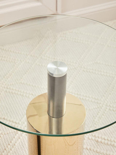 Oria Clear Glass Round Side Table with Gold Finish Base