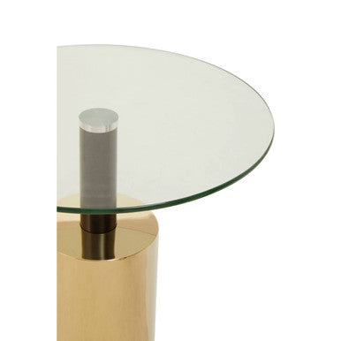Oria Clear Glass Round Side Table with Gold Finish Base