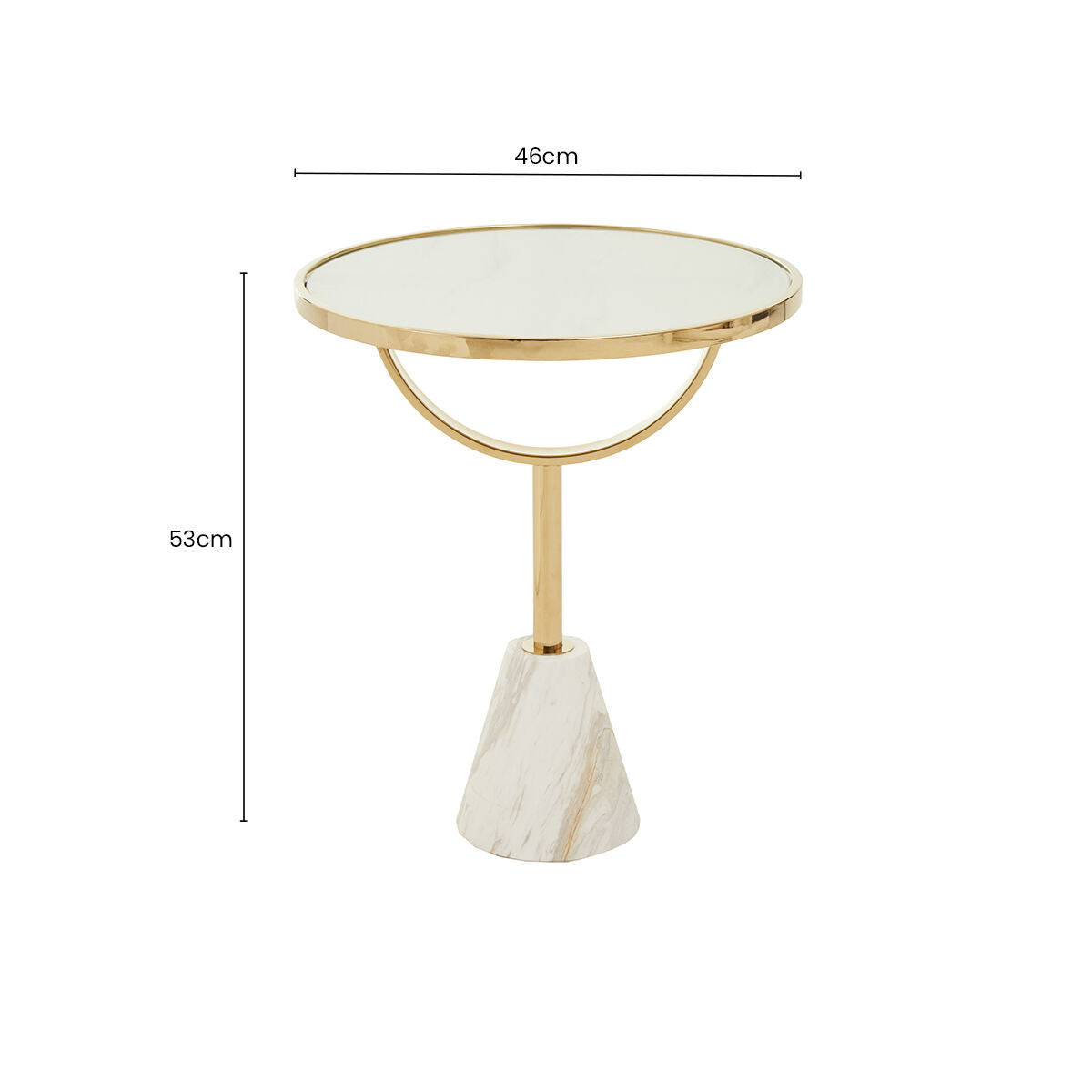 Oria White Glass Round Side Table with Marble Base