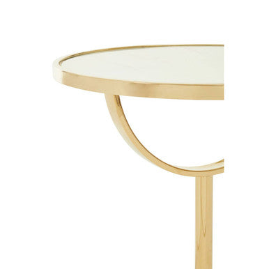 Oria White Glass Round Side Table with Marble Base