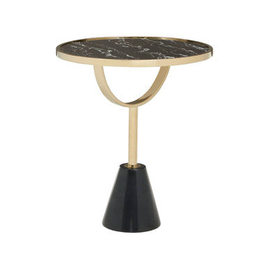 Oria Black Glass and Marble Side Table with Gold Finish Frame