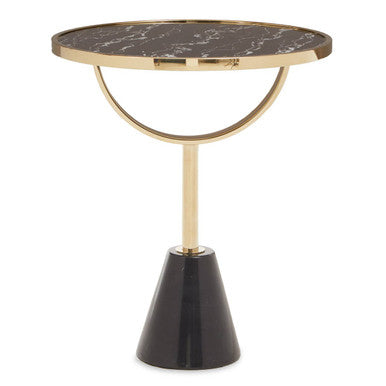 Oria Black Glass and Marble Side Table with Gold Finish Frame