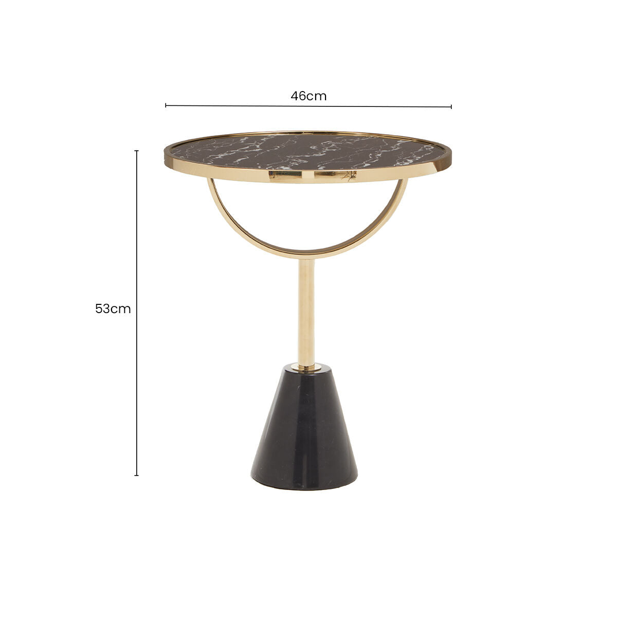 Oria Black Glass and Marble Side Table with Gold Finish Frame