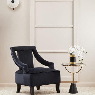 Oria Black Glass and Marble Side Table with Gold Finish Frame
