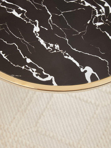Oria Black Glass and Marble Side Table with Gold Finish Frame