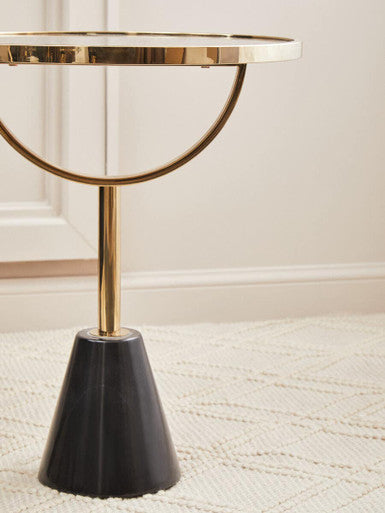 Oria Black Glass and Marble Side Table with Gold Finish Frame