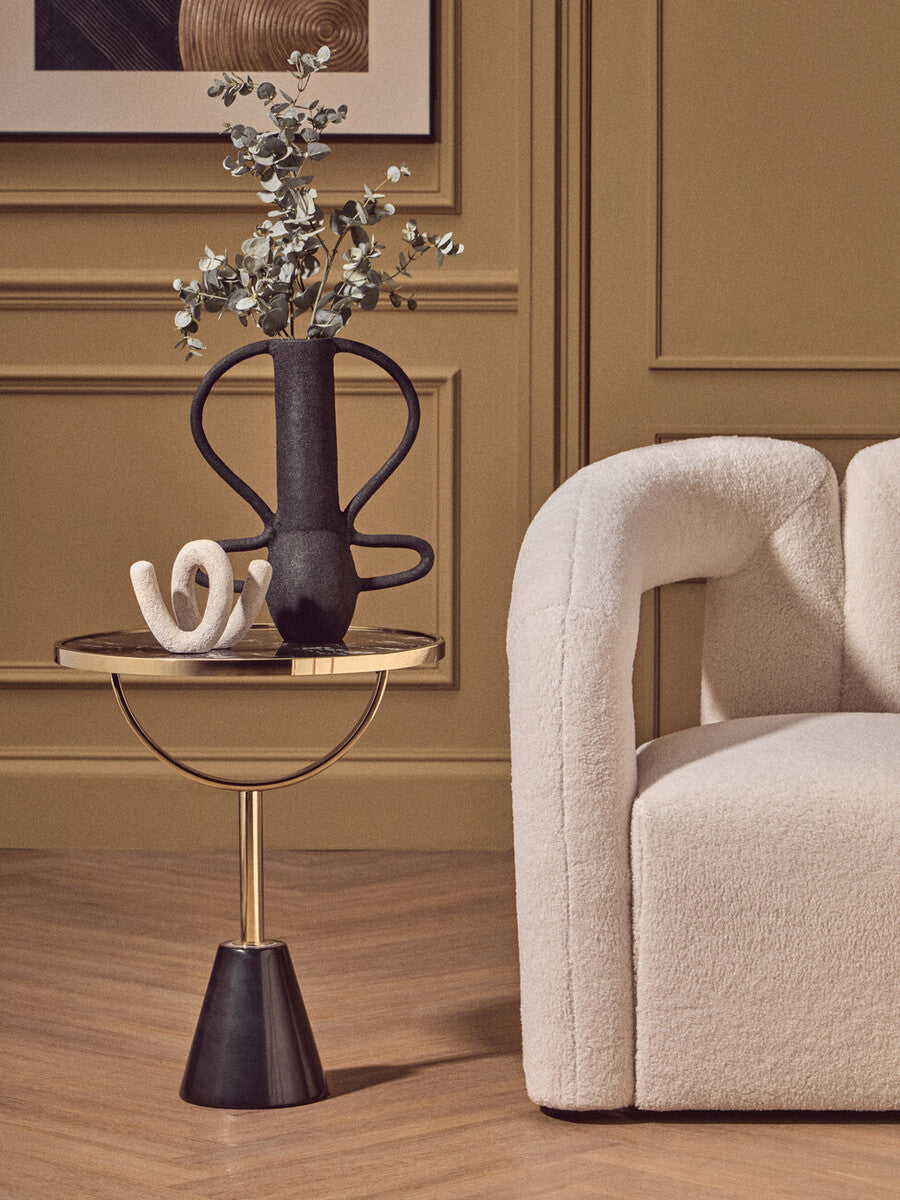 Oria Black Glass and Marble Side Table with Gold Finish Frame