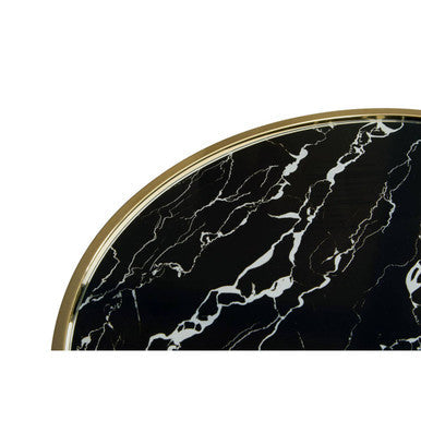 Oria Black Glass and Marble Side Table with Gold Finish Frame