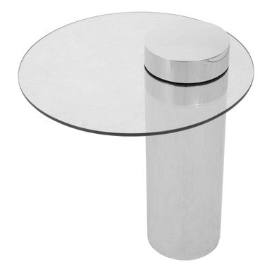 Oria Clear Glass Round Side Table with Silver Finish Frame