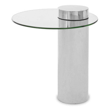 Oria Clear Glass Round Side Table with Silver Finish Frame