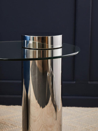 Oria Clear Glass Round Side Table with Silver Finish Frame