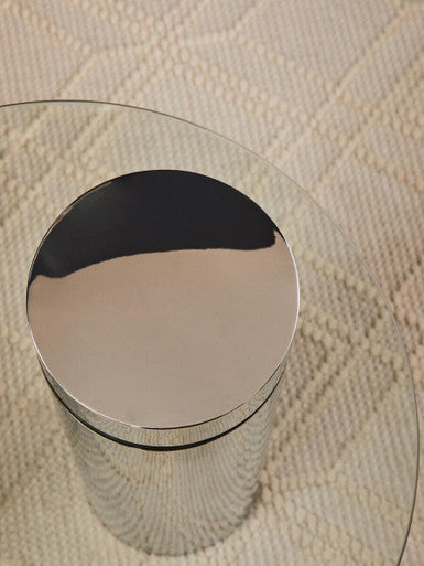 Oria Clear Glass Round Side Table with Silver Finish Frame