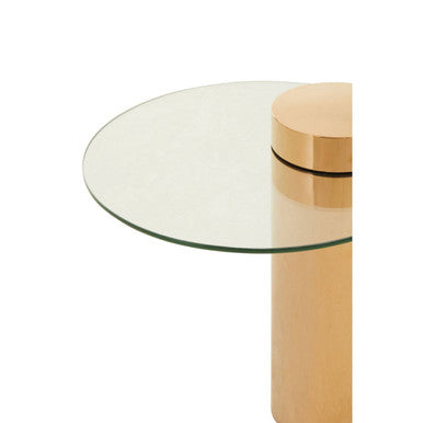Oria Clear Glass Round Side Table with Rose Gold Finish Frame