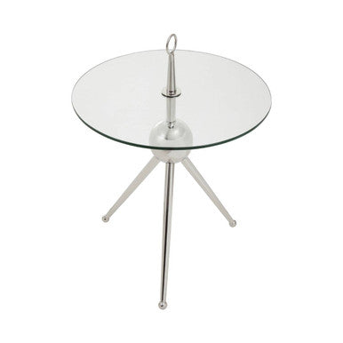 Oria Clear Glass and Silver Finish Round Side Table