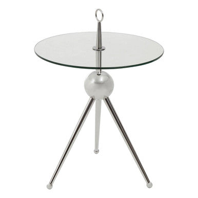 Oria Clear Glass and Silver Finish Round Side Table