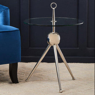 Oria Clear Glass and Silver Finish Round Side Table